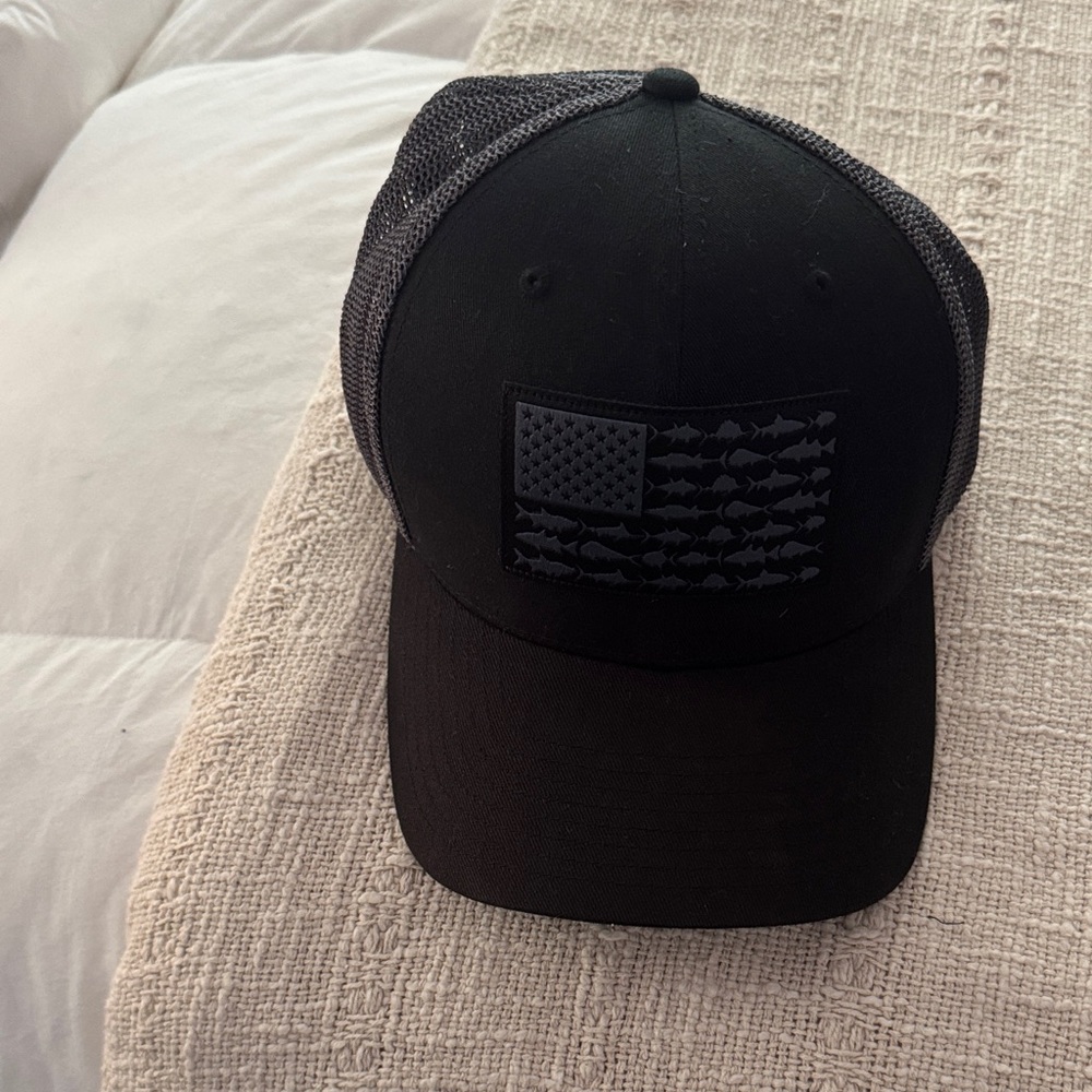 PFG Black Mesh Trucker Hat with Fish Flag Patch